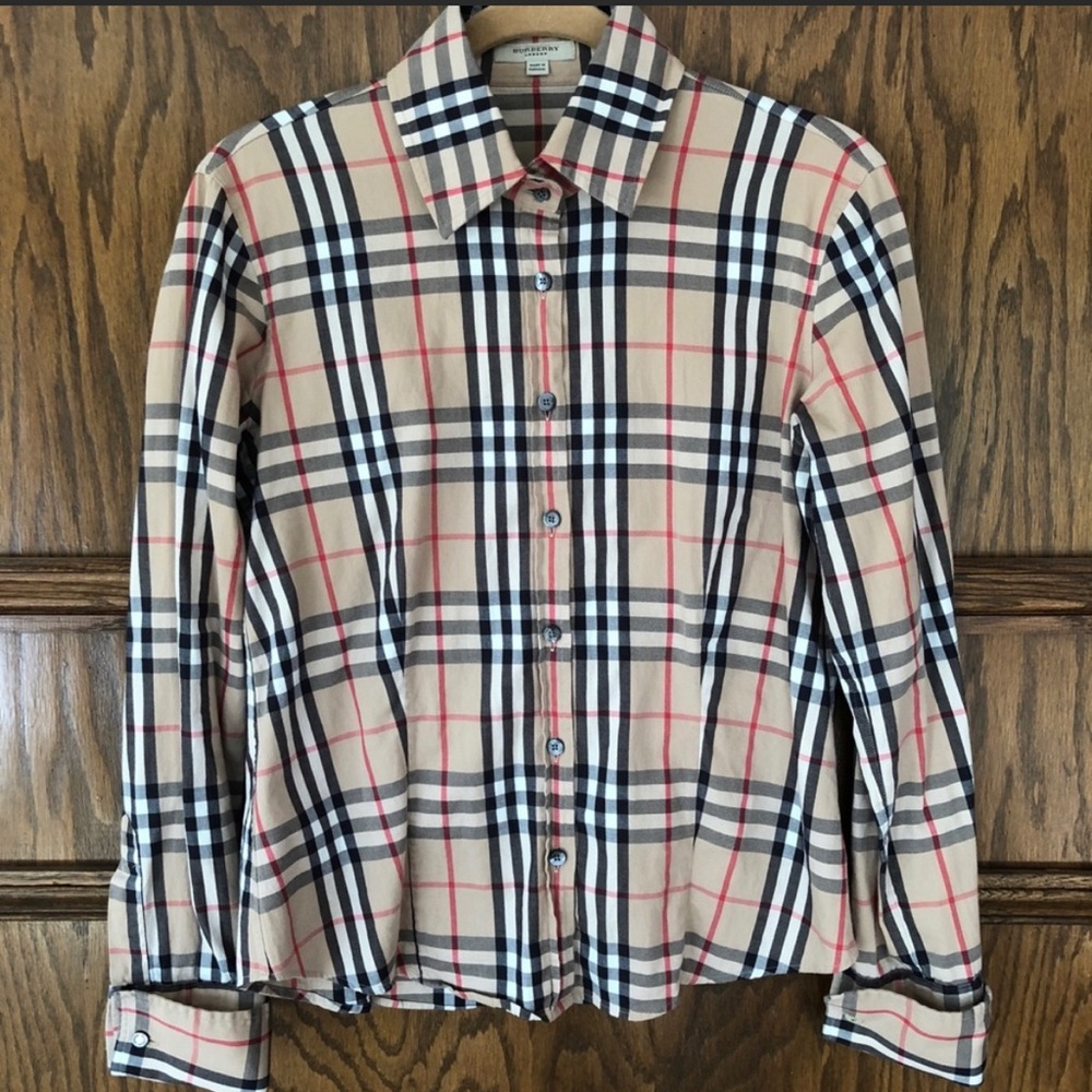 Burberry plaid button down shirt